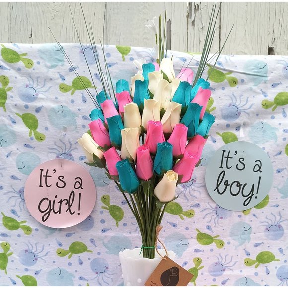 3 Dozen Gender Reveal Wooden Rose Flower Bouquet. The Original Wooden Rose - Picture 2 of 9